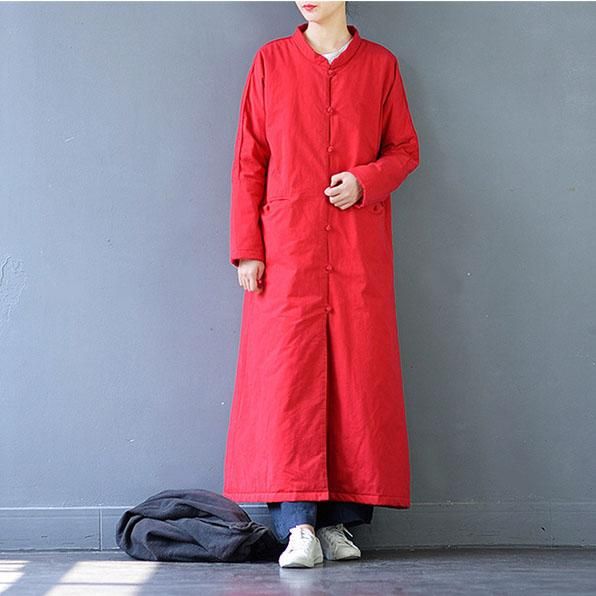 Chinese Retro Opstaande Kraag Dikke Trenchcoat