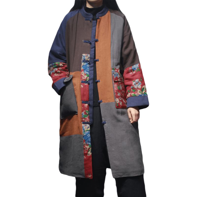 Chinese Stijl Patchwork Grote Maat Winterjas