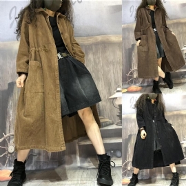 Corduroy Halflange Trenchcoat Voor Dames Voor De Winter