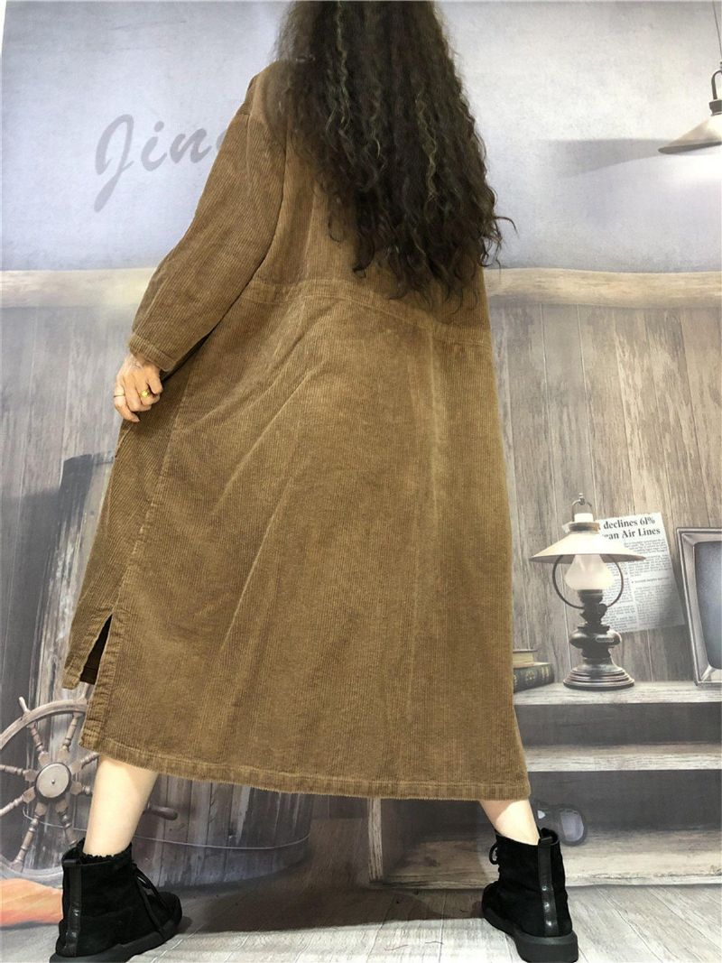 Corduroy Halflange Trenchcoat Voor Dames Voor De Winter