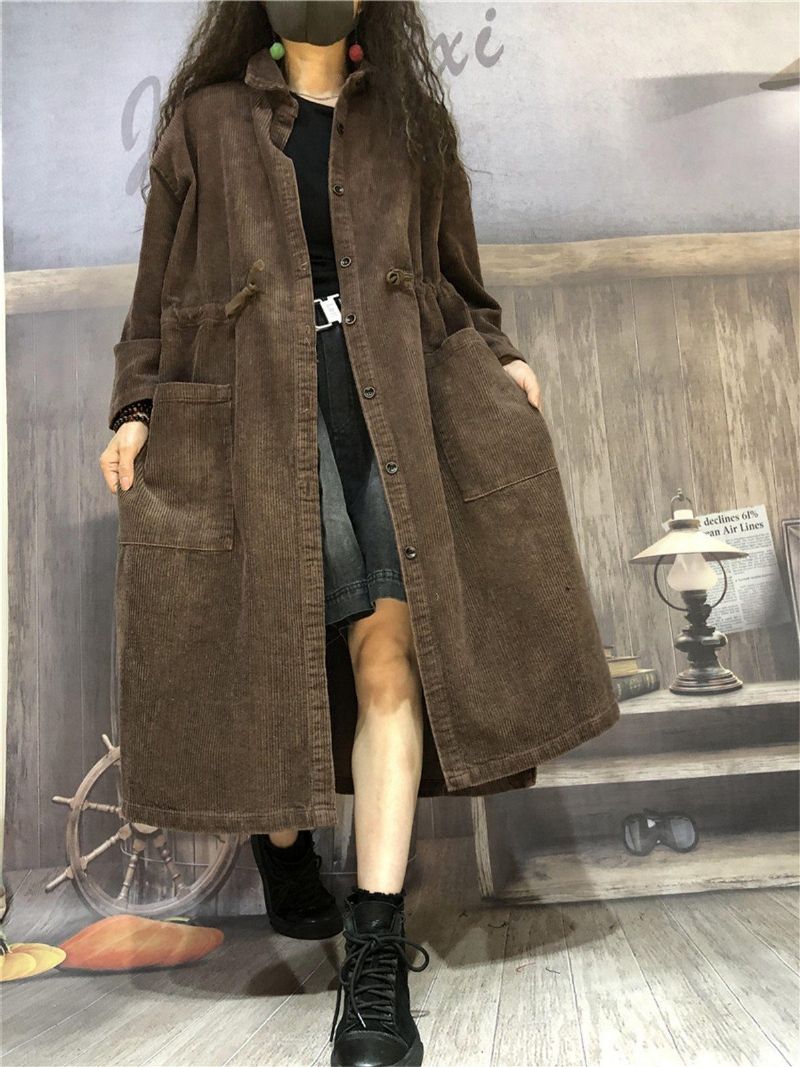 Corduroy Halflange Trenchcoat Voor Dames Voor De Winter