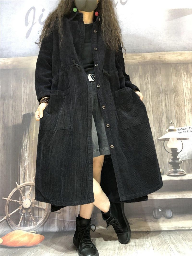 Corduroy Halflange Trenchcoat Voor Dames Voor De Winter