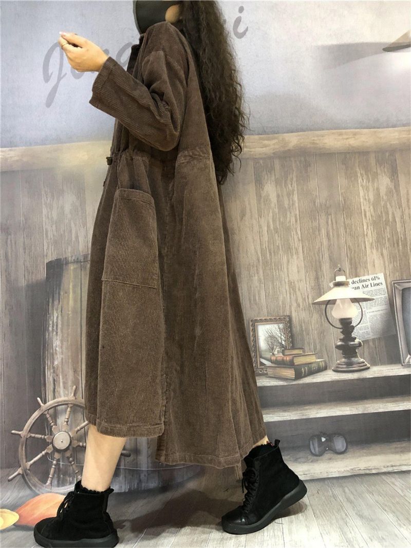 Corduroy Halflange Trenchcoat Voor Dames Voor De Winter