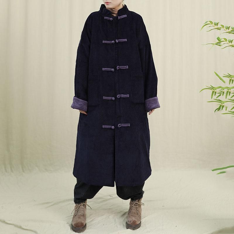 Knappe Corduroy Winterjas In Retro Chinese Stijl