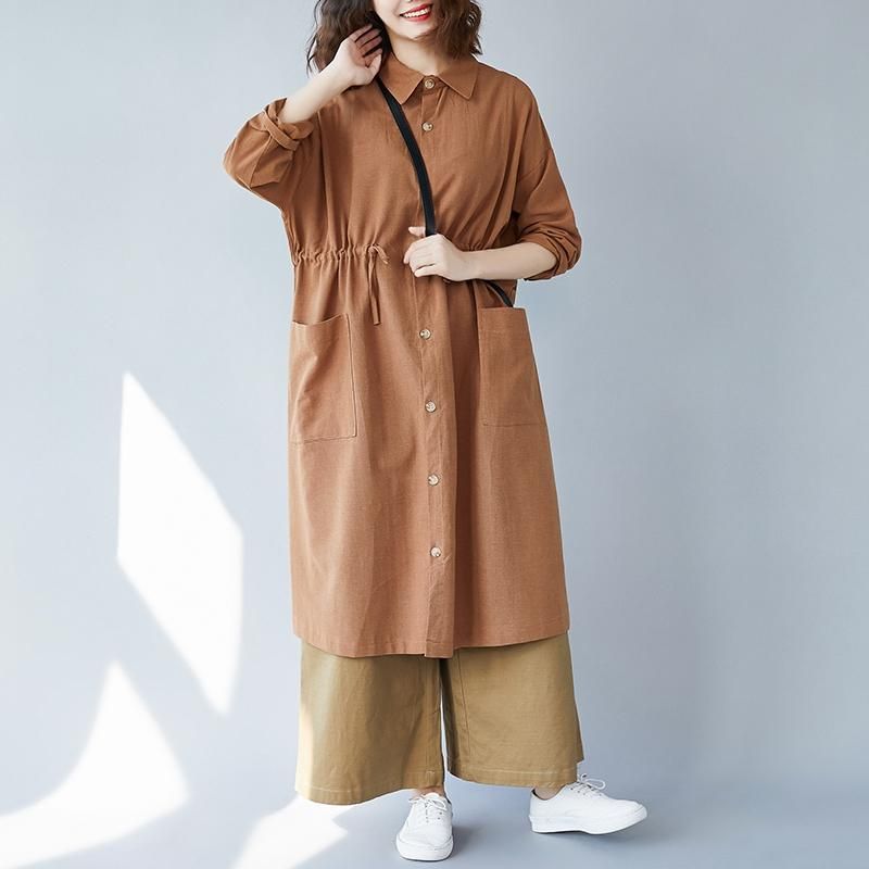 Lange Katoenen En Linnen Trenchcoat Shirt Herfst