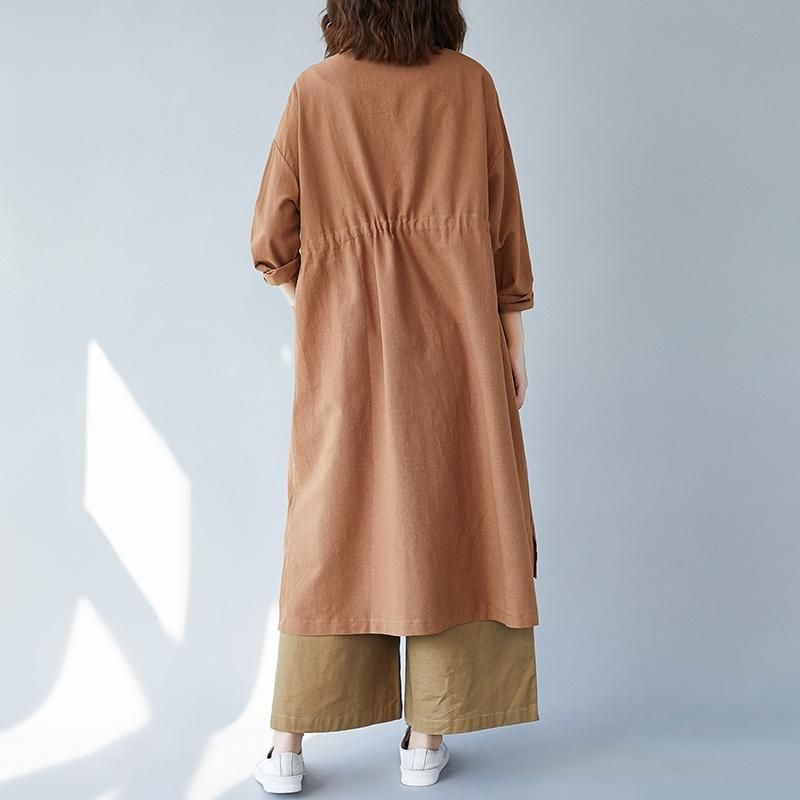 Lange Katoenen En Linnen Trenchcoat Shirt Herfst