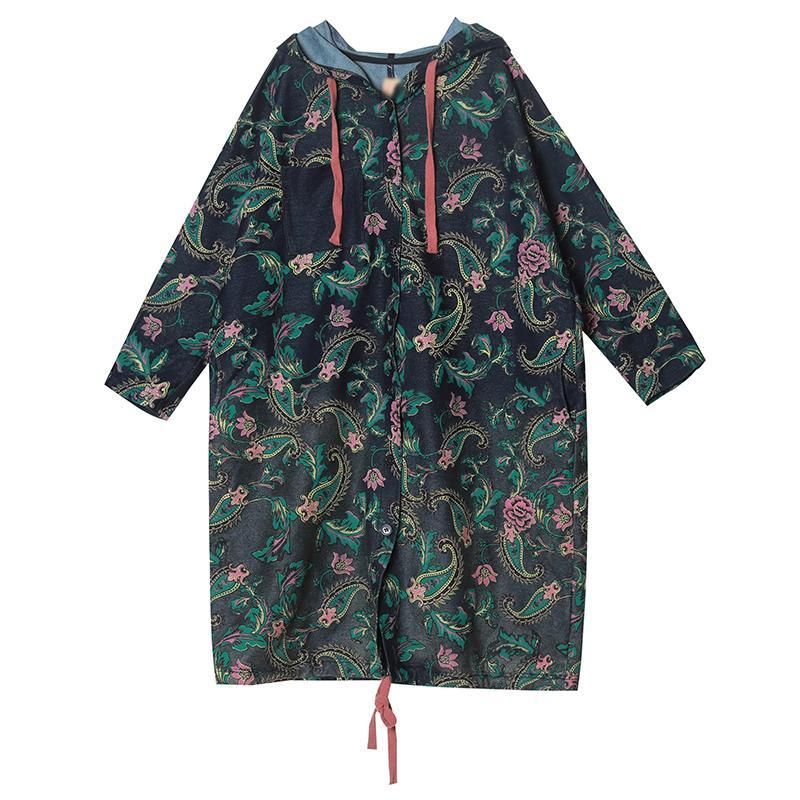 Lente Print Lange Casual Retro Hooded Windbreaker Dames Jas