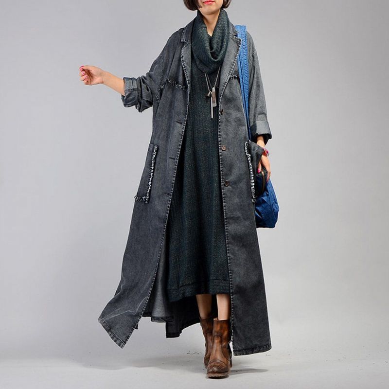 Onregelmatige Denim Lange Trenchcoat