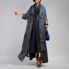 Onregelmatige Denim Lange Trenchcoat