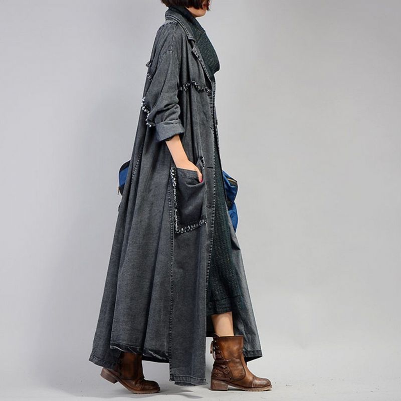 Onregelmatige Denim Lange Trenchcoat