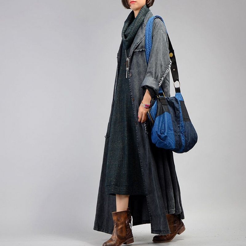 Onregelmatige Denim Lange Trenchcoat