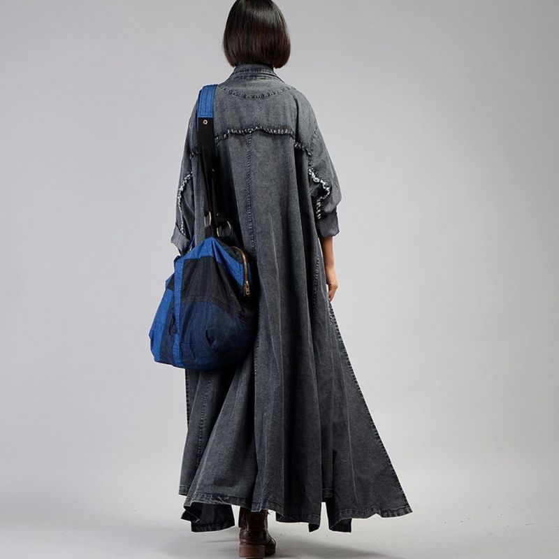 Onregelmatige Denim Lange Trenchcoat