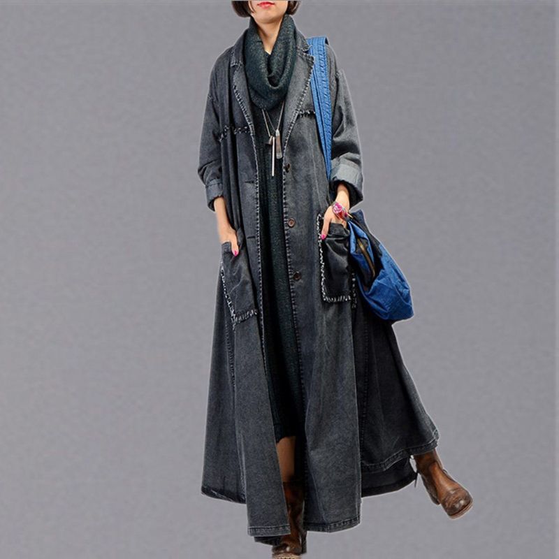 Onregelmatige Denim Lange Trenchcoat