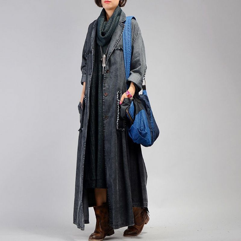 Onregelmatige Denim Lange Trenchcoat