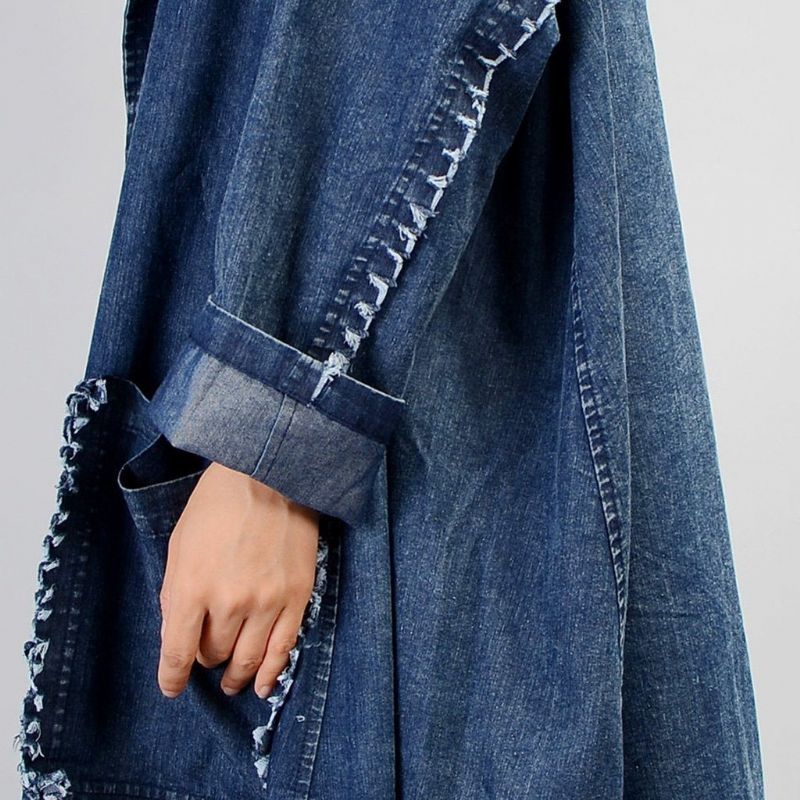 Onregelmatige Denim Lange Trenchcoat