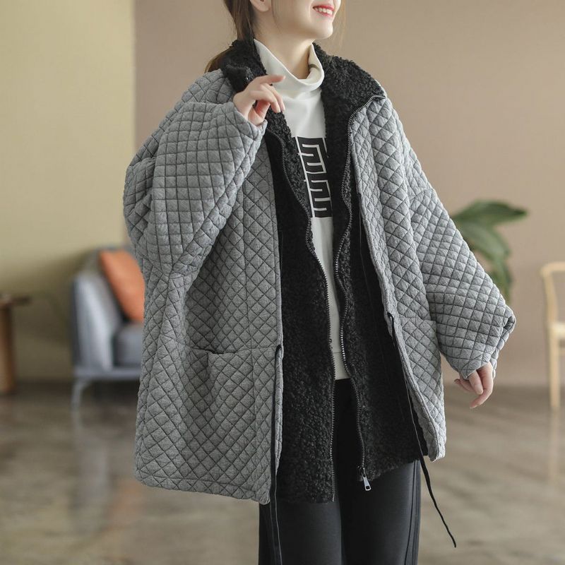 Plus Size Winter Plaid Pluche Retro Patchwork Warme Jas