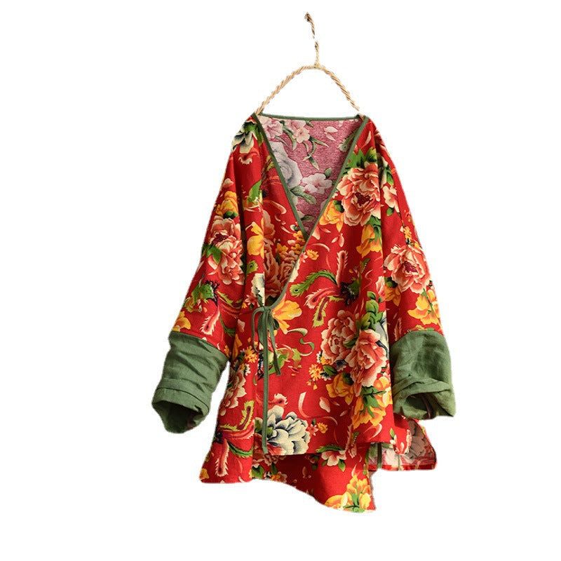 Retro Bloemen Dames Lente Katoenen Jas