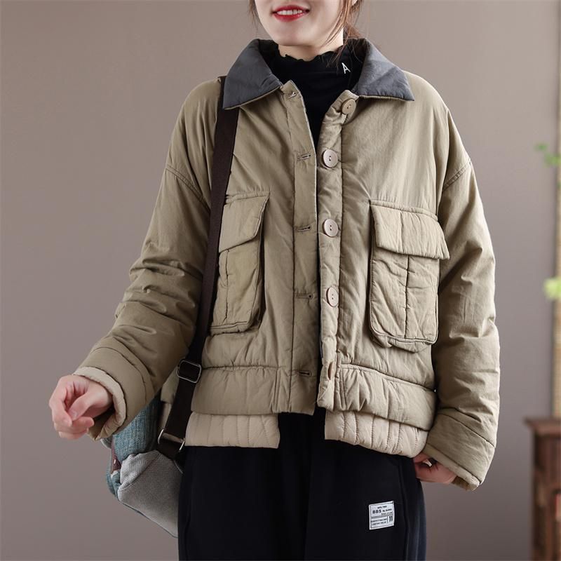 Winter Casual Dikke Revers Retro Patchwork Jas