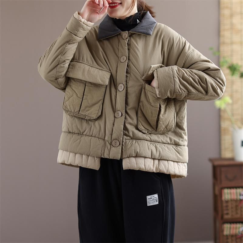 Winter Casual Dikke Revers Retro Patchwork Jas