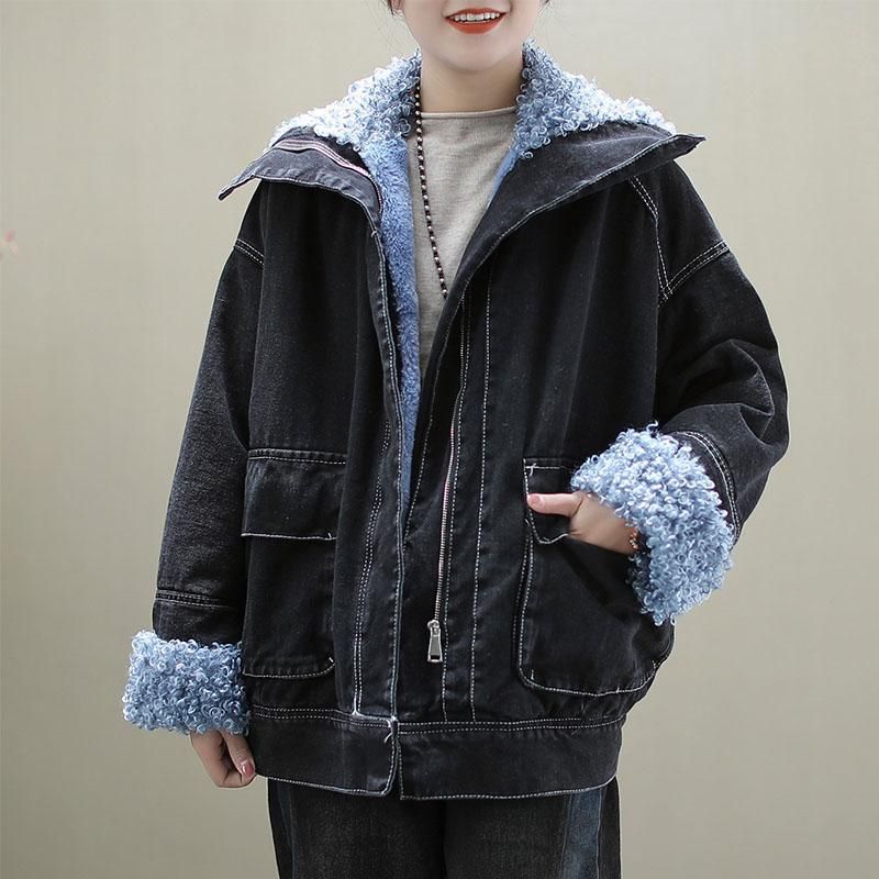 Winter Casual Fluwelen Retro Denim Jas