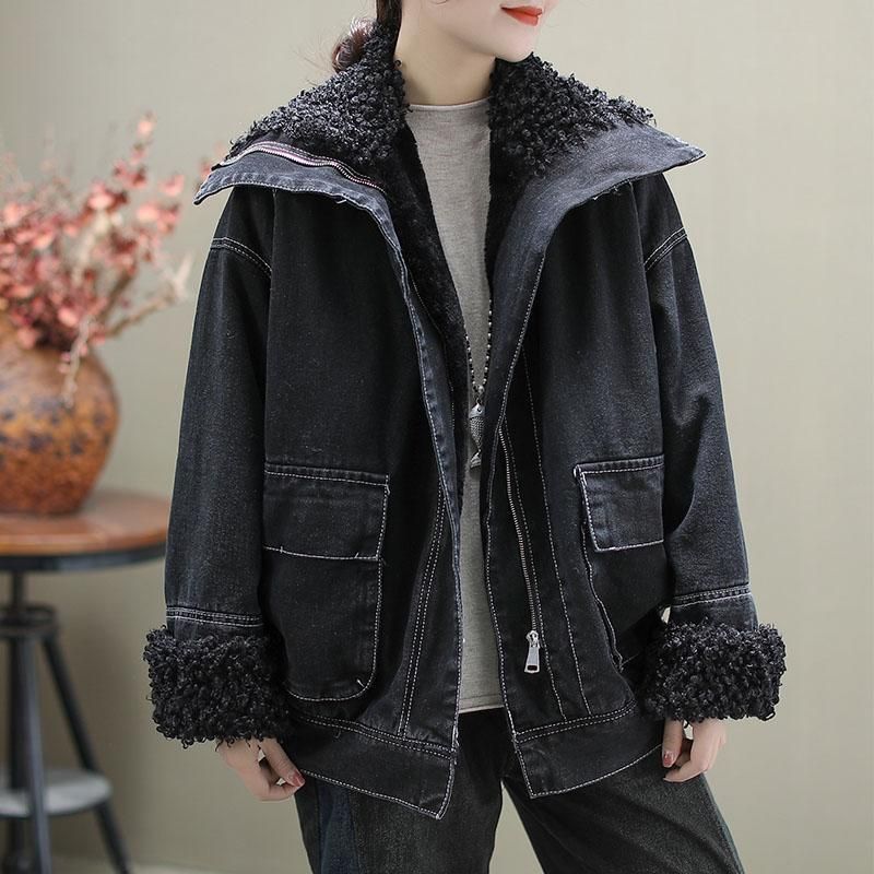 Winter Casual Fluwelen Retro Denim Jas