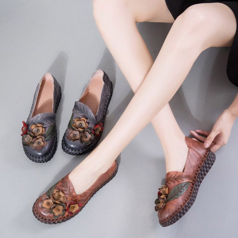 Bloemen Etnische Platte Schoenen Naaien Loafers Schoenen