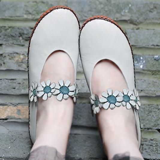 Bloemen Handgemaakte Comfy Gesloten Toe Platte Schoenen Casual Schoenen 34-41