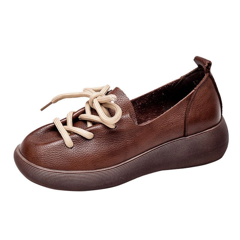 Dames Casual Lederen Handgemaakte Loafers Met Ronde Kop