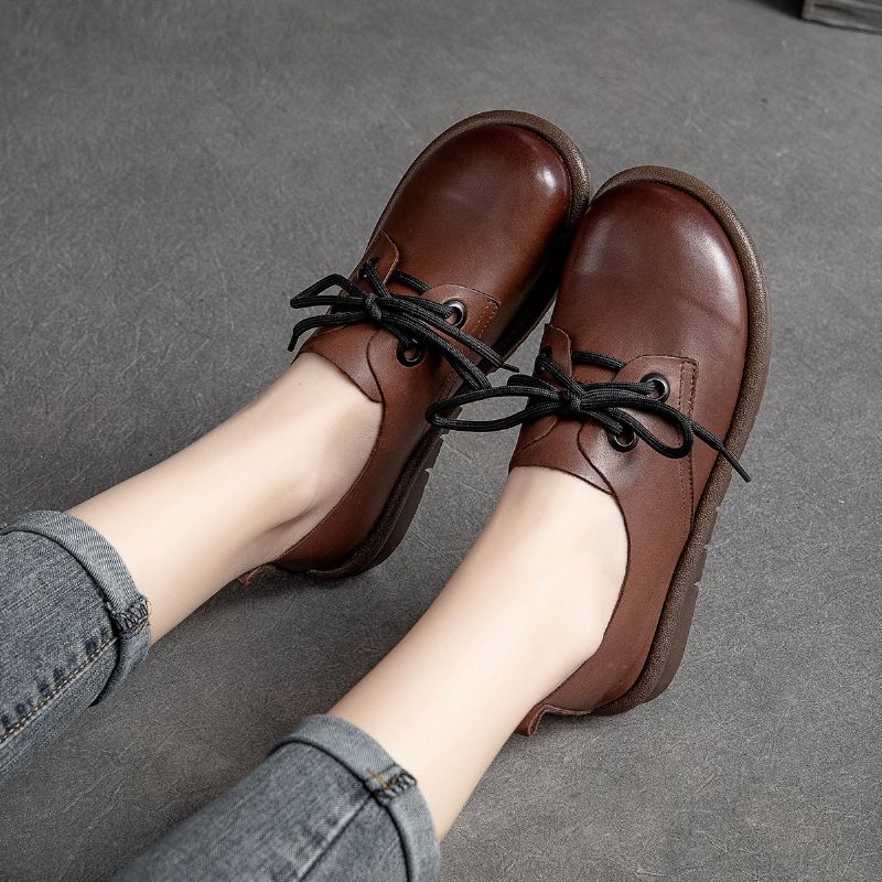 Dames Lederen Handgemaakte Lente Casual Loafers