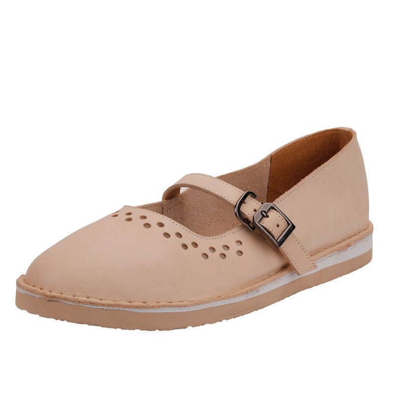 Dames Lente Hollow Leahter Handgemaakte Retro Casual Loafers