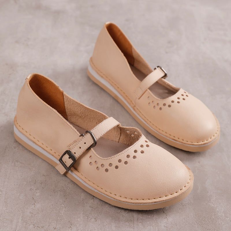 Dames Lente Hollow Leahter Handgemaakte Retro Casual Loafers