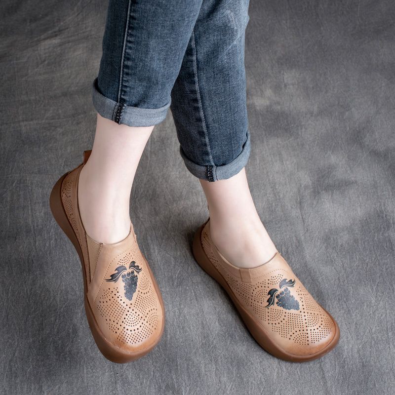 Dames Lente Retro Bedrukte Handgemaakte Lederen Loafers