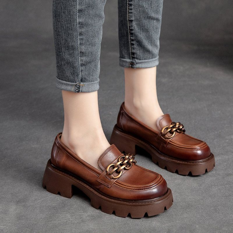 Dames Lente Retro Leren Casual Loafers