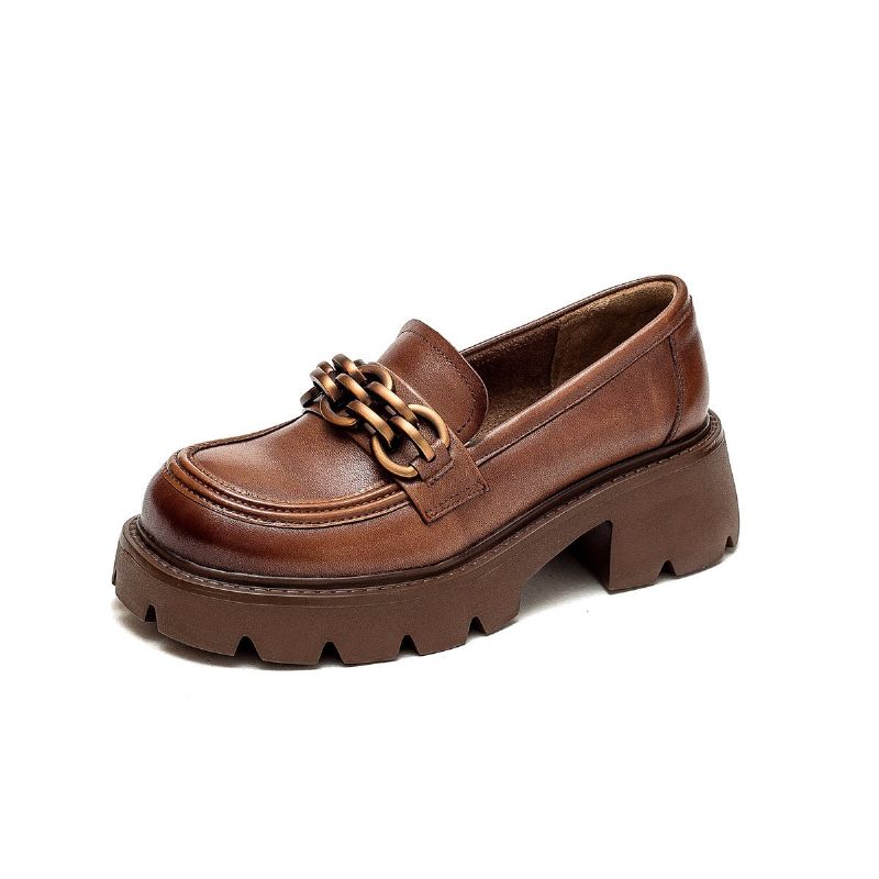 Dames Lente Retro Leren Casual Loafers