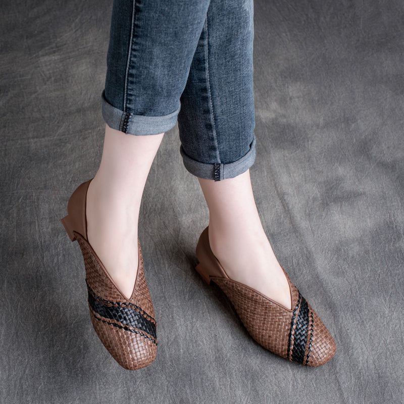 Dames Lente Zomer Gebreide Leren Casual Loafers