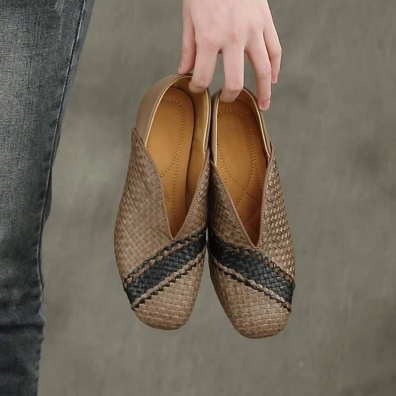 Dames Lente Zomer Gebreide Leren Casual Loafers