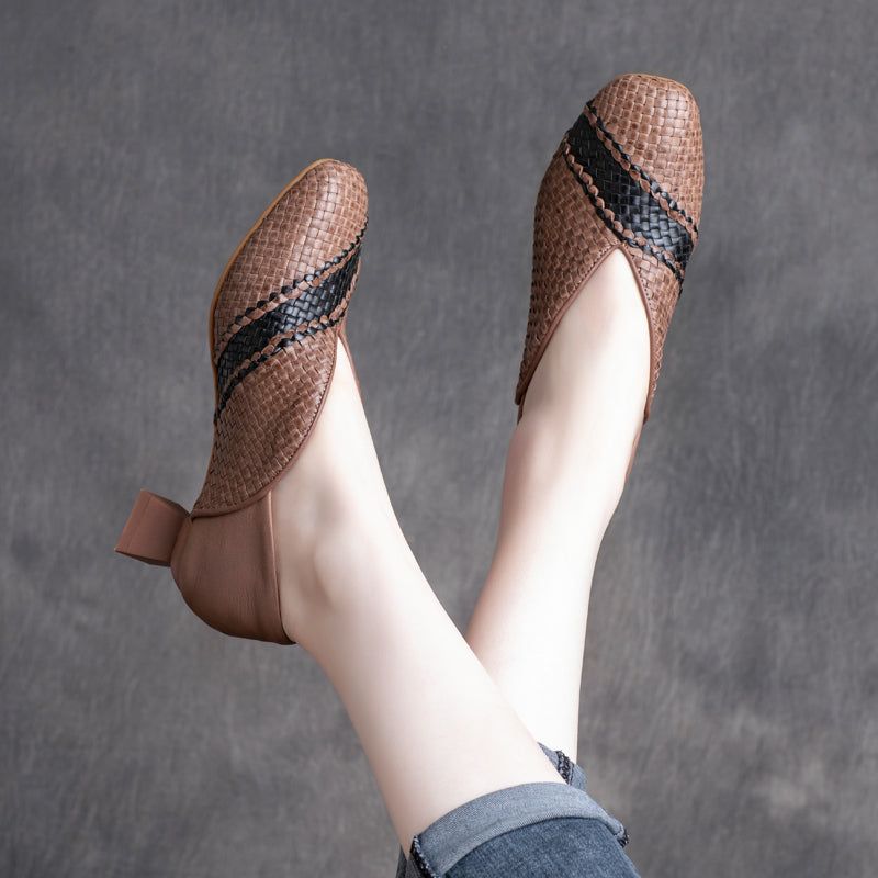 Dames Lente Zomer Gebreide Leren Casual Loafers