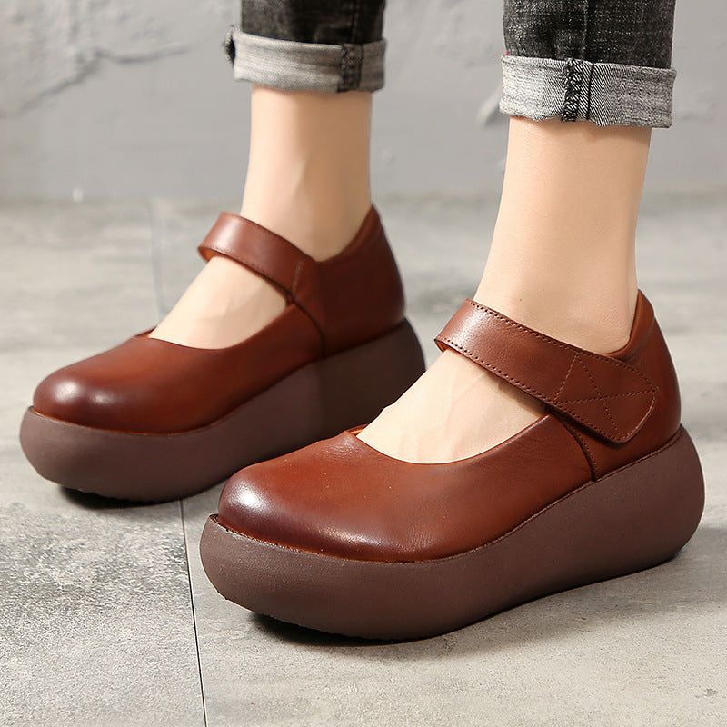 Dames Lente Zomer Retro Casual Leren Loafers Met Klittenband