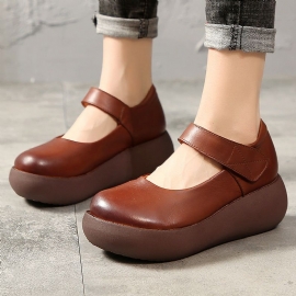 Dames Lente Zomer Retro Casual Leren Loafers Met Klittenband