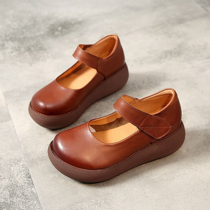 Dames Lente Zomer Retro Casual Leren Loafers Met Klittenband