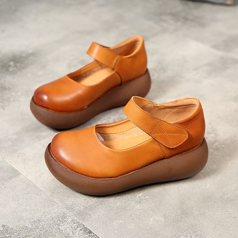 Dames Lente Zomer Retro Casual Leren Loafers Met Klittenband