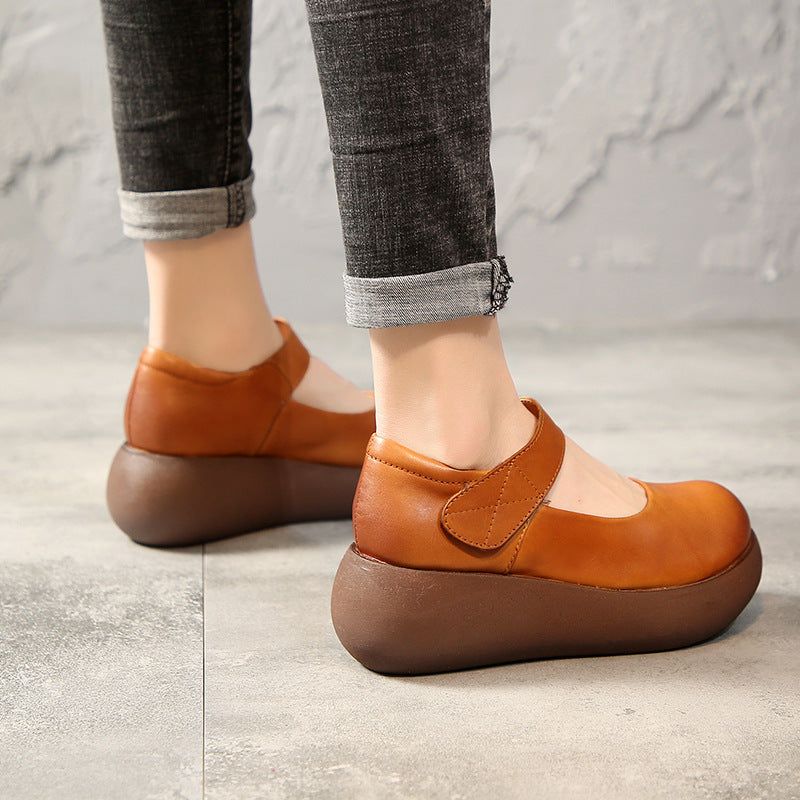 Dames Lente Zomer Retro Casual Leren Loafers Met Klittenband