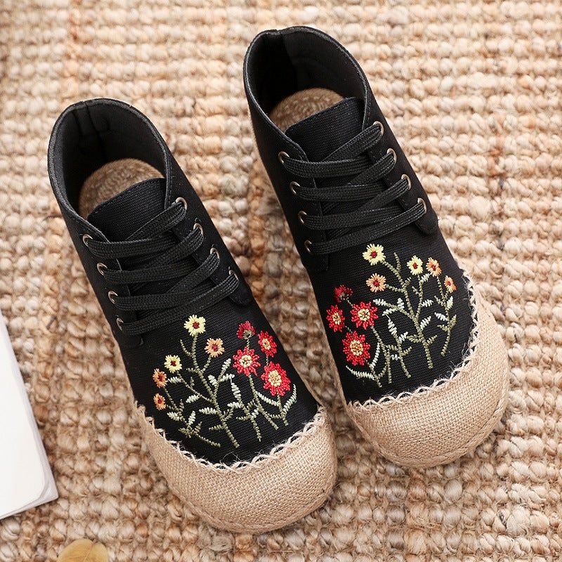 Dames Retro Bloemen Canvas Handgemaakte Casual Schoenen