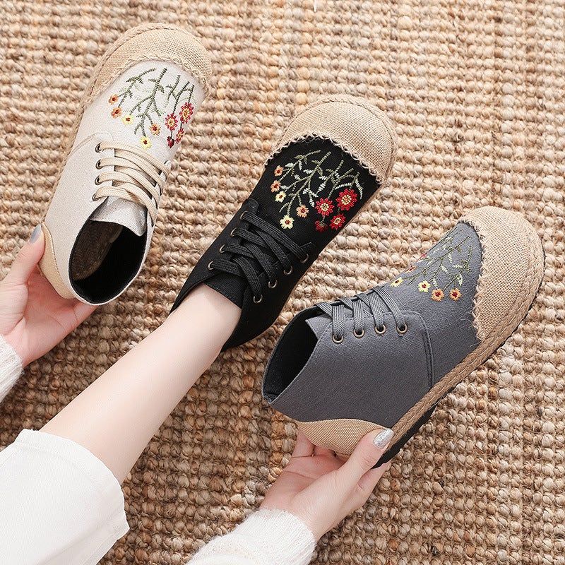 Dames Retro Bloemen Canvas Handgemaakte Casual Schoenen