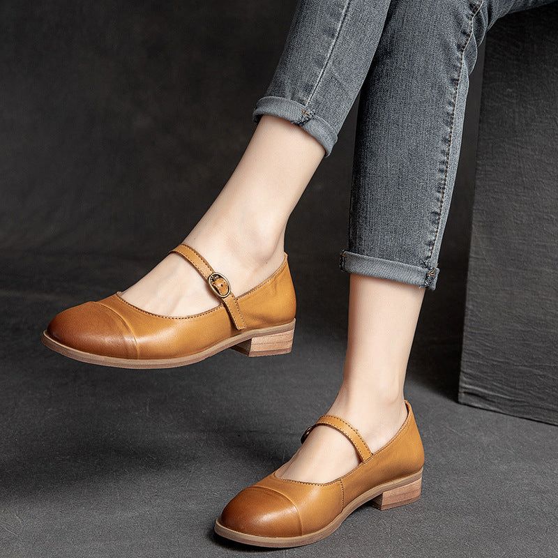 Dames Retro Casual Solid Leren Loafers