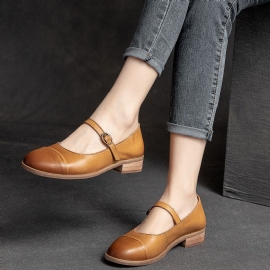 Dames Retro Casual Solid Leren Loafers