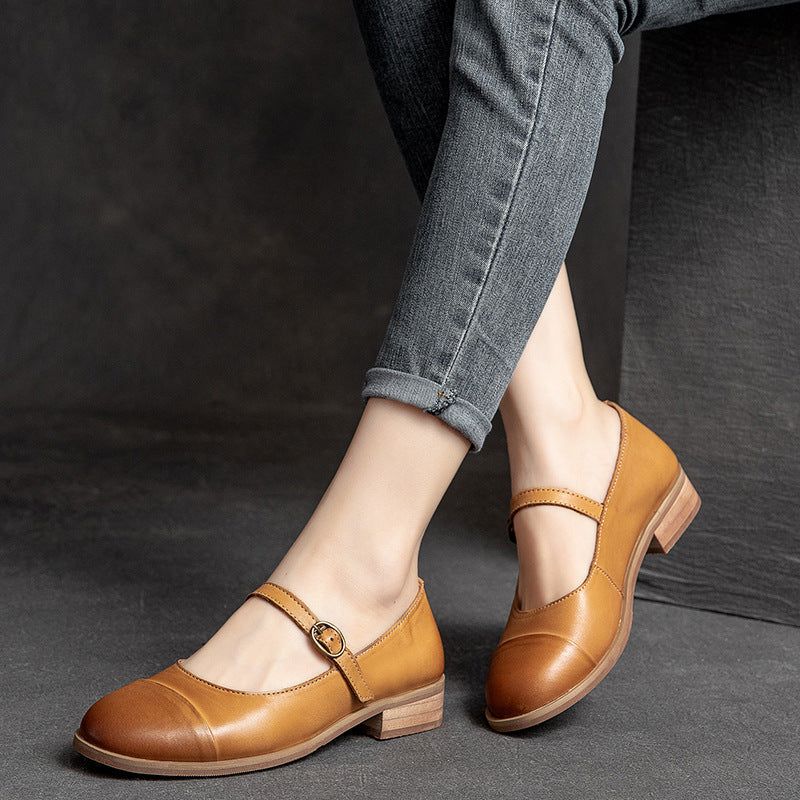 Dames Retro Casual Solid Leren Loafers