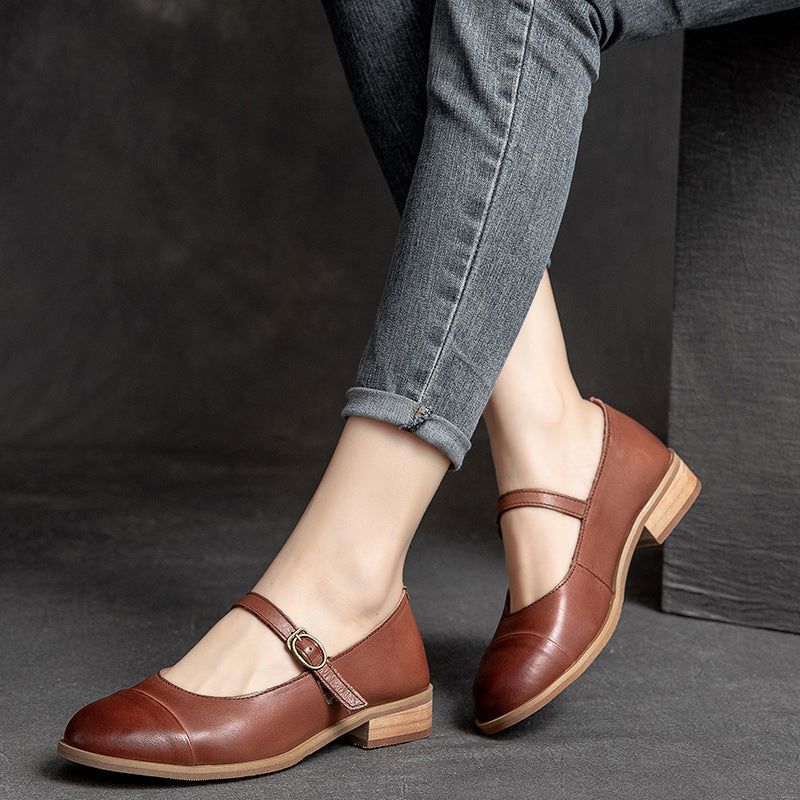 Dames Retro Casual Solid Leren Loafers