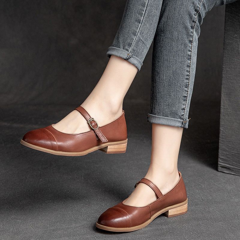 Dames Retro Casual Solid Leren Loafers