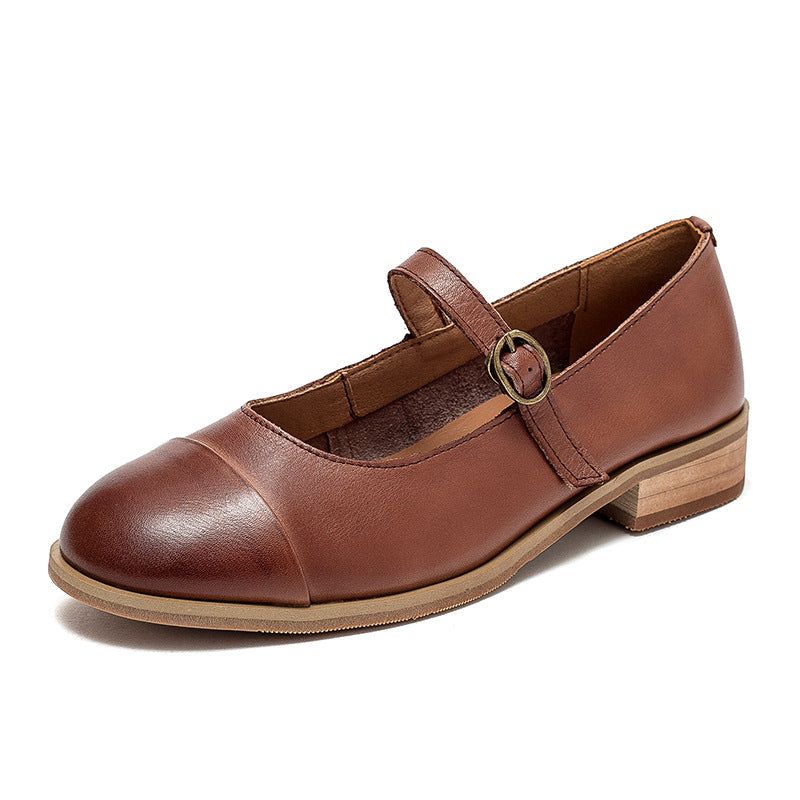 Dames Retro Casual Solid Leren Loafers